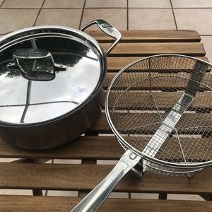All-Clad Brushed Stainless Steel D5 5-Ply ^-Quarter Deep Sauté Pan & Fry Basket